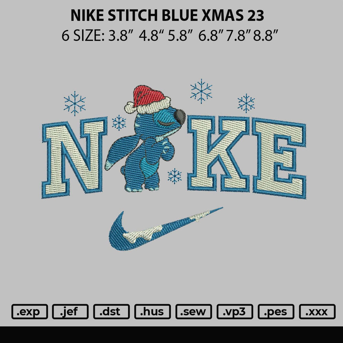 Nike Stitch Blue Xmas 23 Embroidery File 6 sizes
