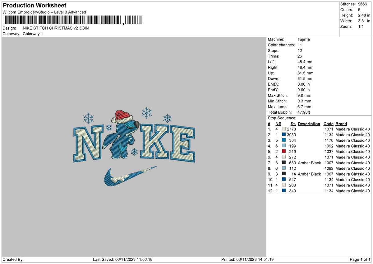 Nike Stitch Blue Xmas 23 Embroidery File 6 sizes