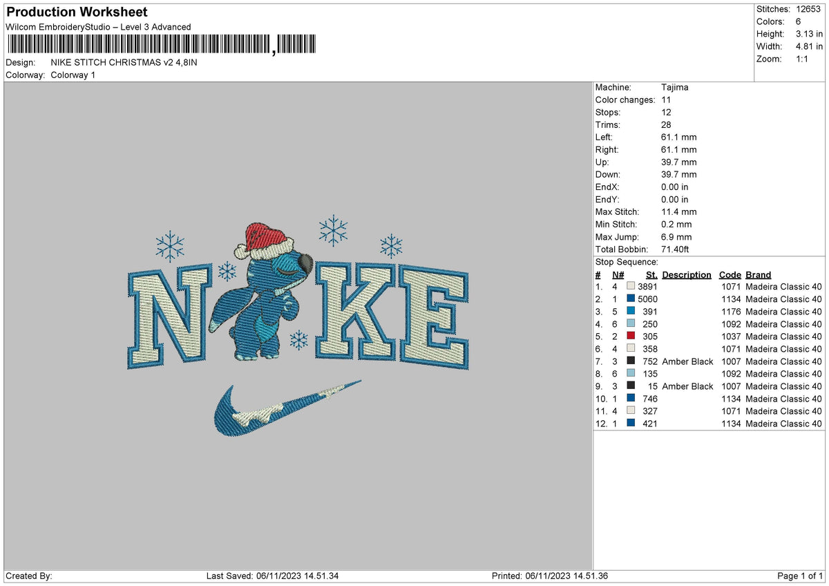Nike Stitch Blue Xmas 23 Embroidery File 6 sizes