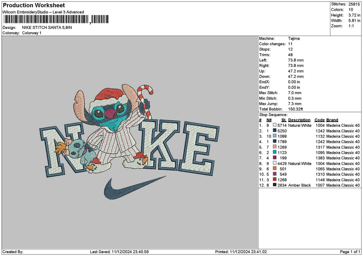 Nike Stitch Santa 02 Embroidery File 6 sizes