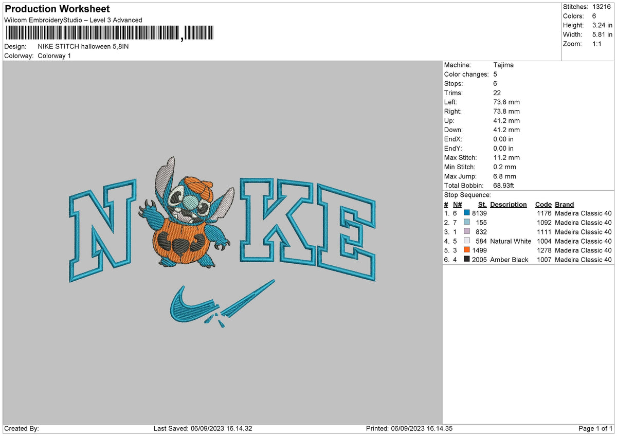 Nike Stitch Spooky Embroidery File 6 sizes