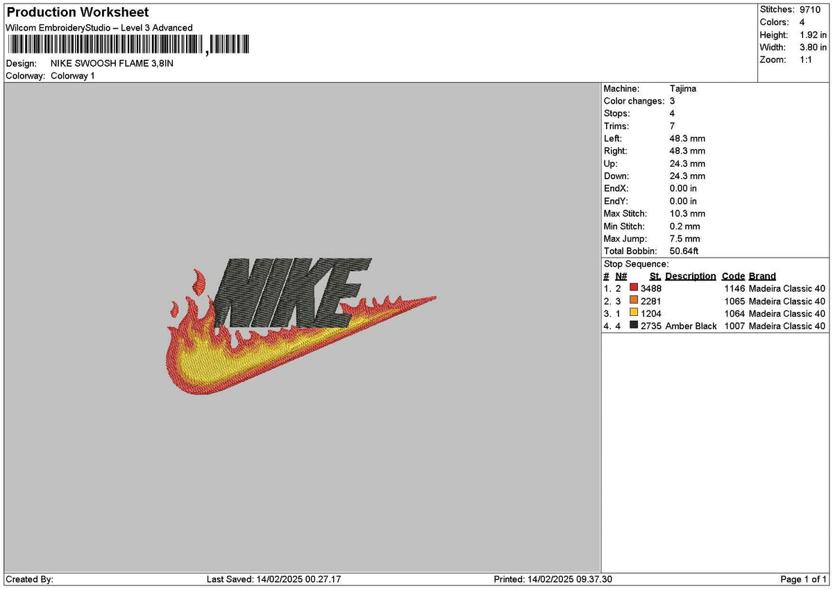 Nike Swoosh Flame Embroidery File 6 sizes