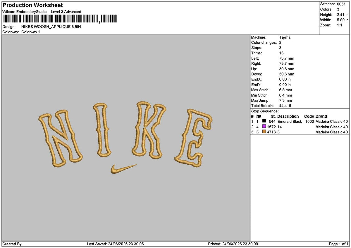Nike Swoosh App 2406 Embroidery File 6 sizes