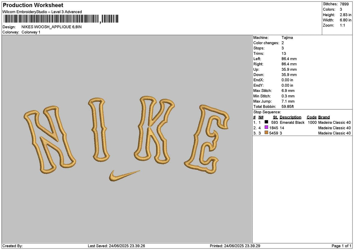 Nike Swoosh App 2406 Embroidery File 6 sizes