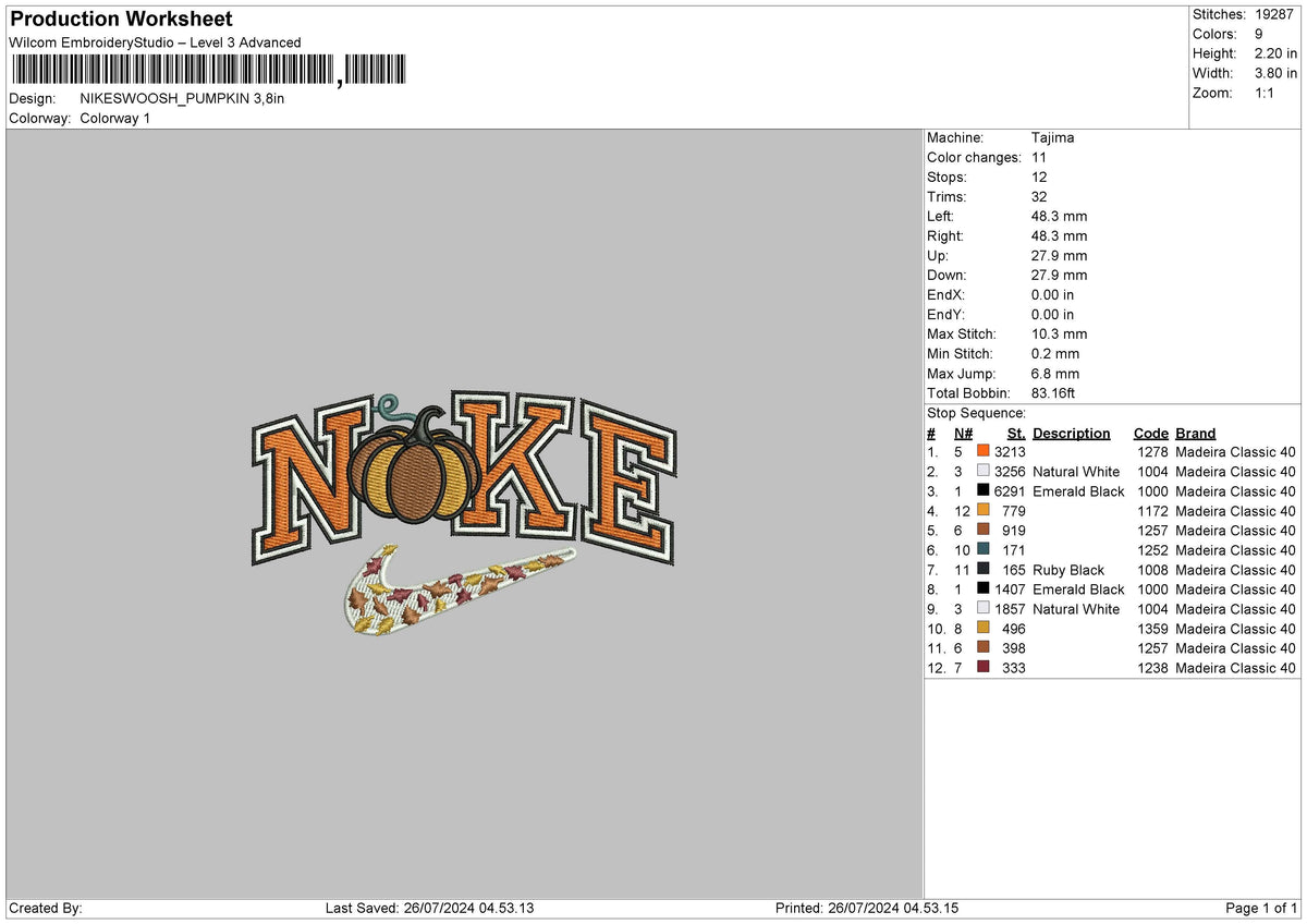 Nike Swoosh Pumpkin Embroidery File 6 size