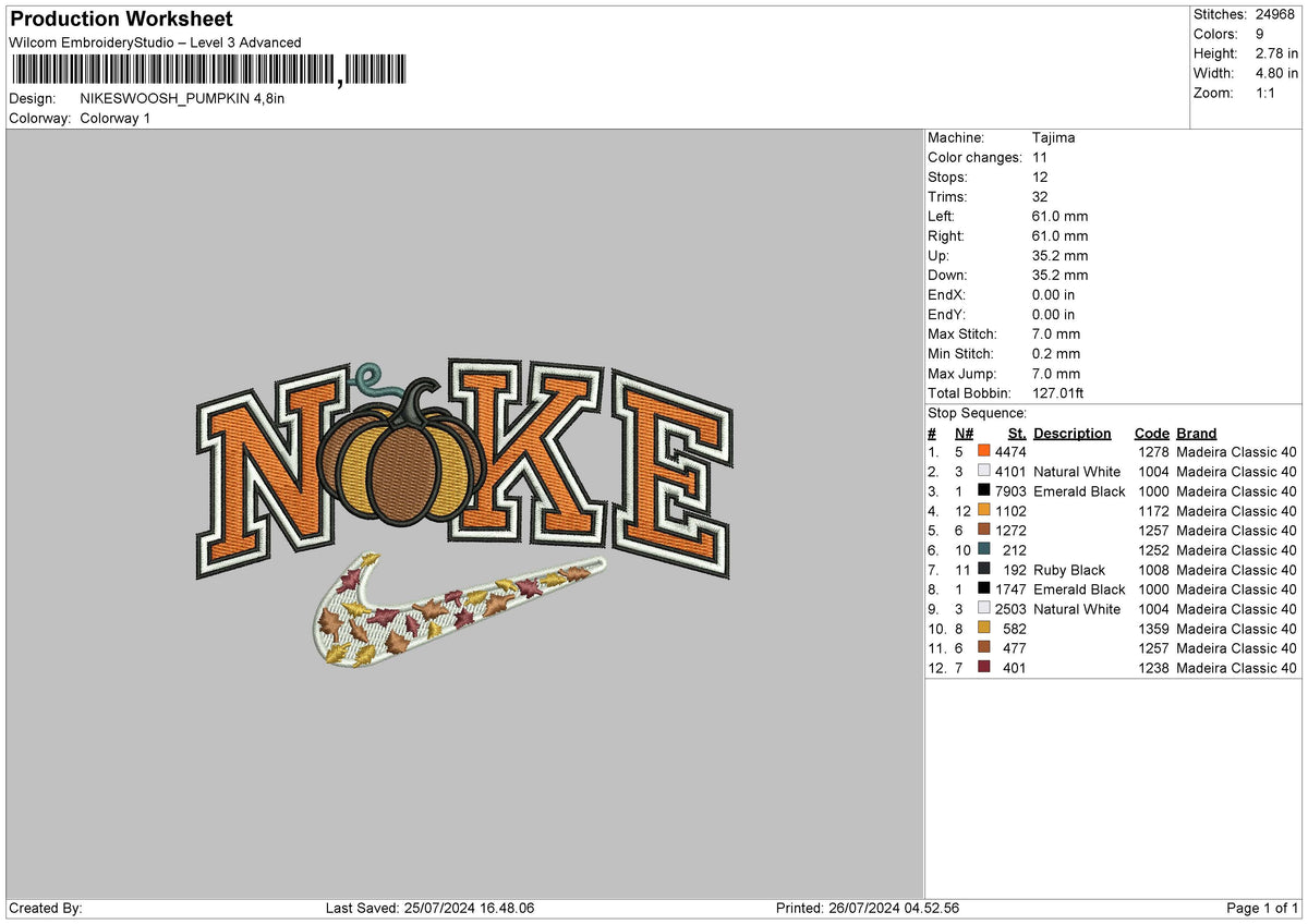 Nike Swoosh Pumpkin Embroidery File 6 size