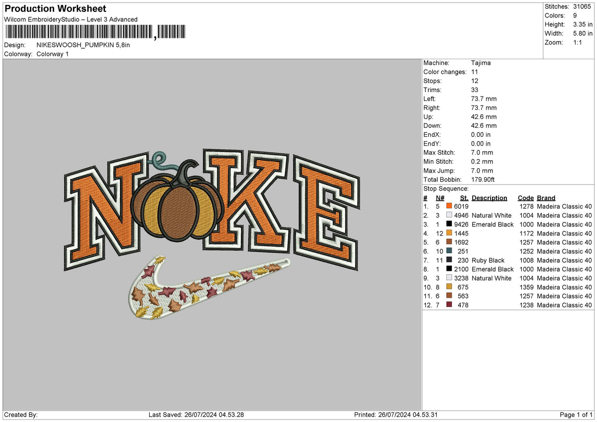 Nike Swoosh Pumpkin Embroidery File 6 size
