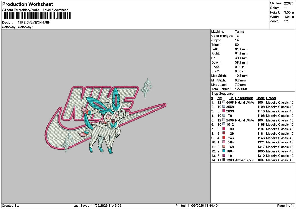 Nike Sylveon Embroidery File 6 sizes