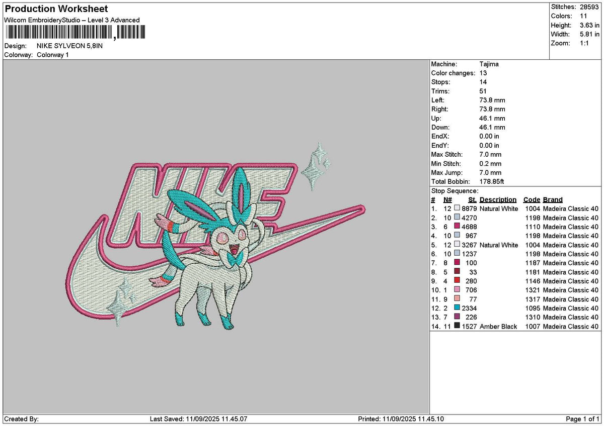 Nike Sylveon Embroidery File 6 sizes