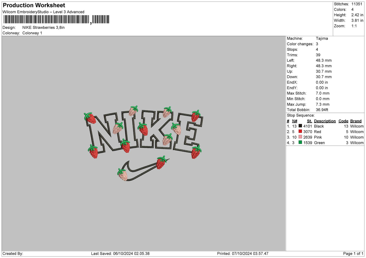 Nike Strawberry 0710 Embroidery FIle 6 sizes
