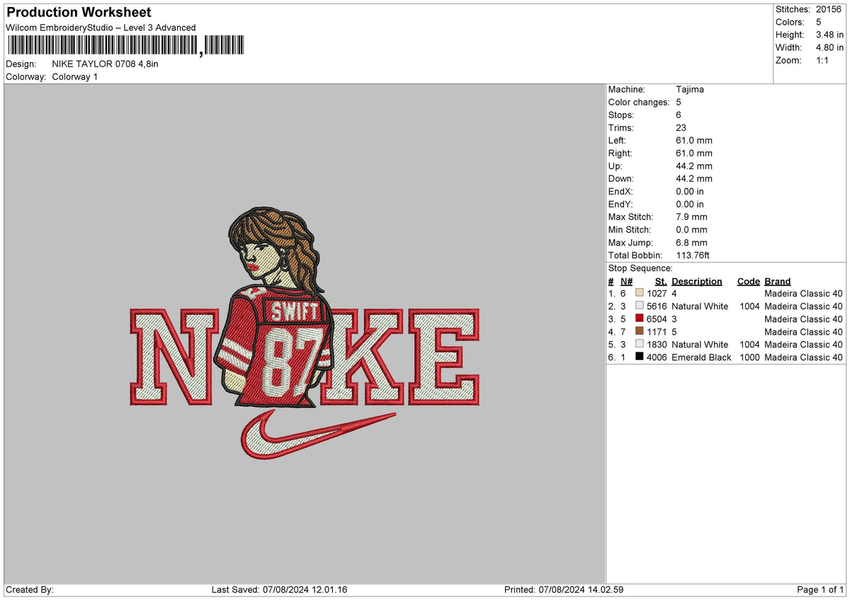 Nike Taylor 0708 Embroidery File 6 sizes