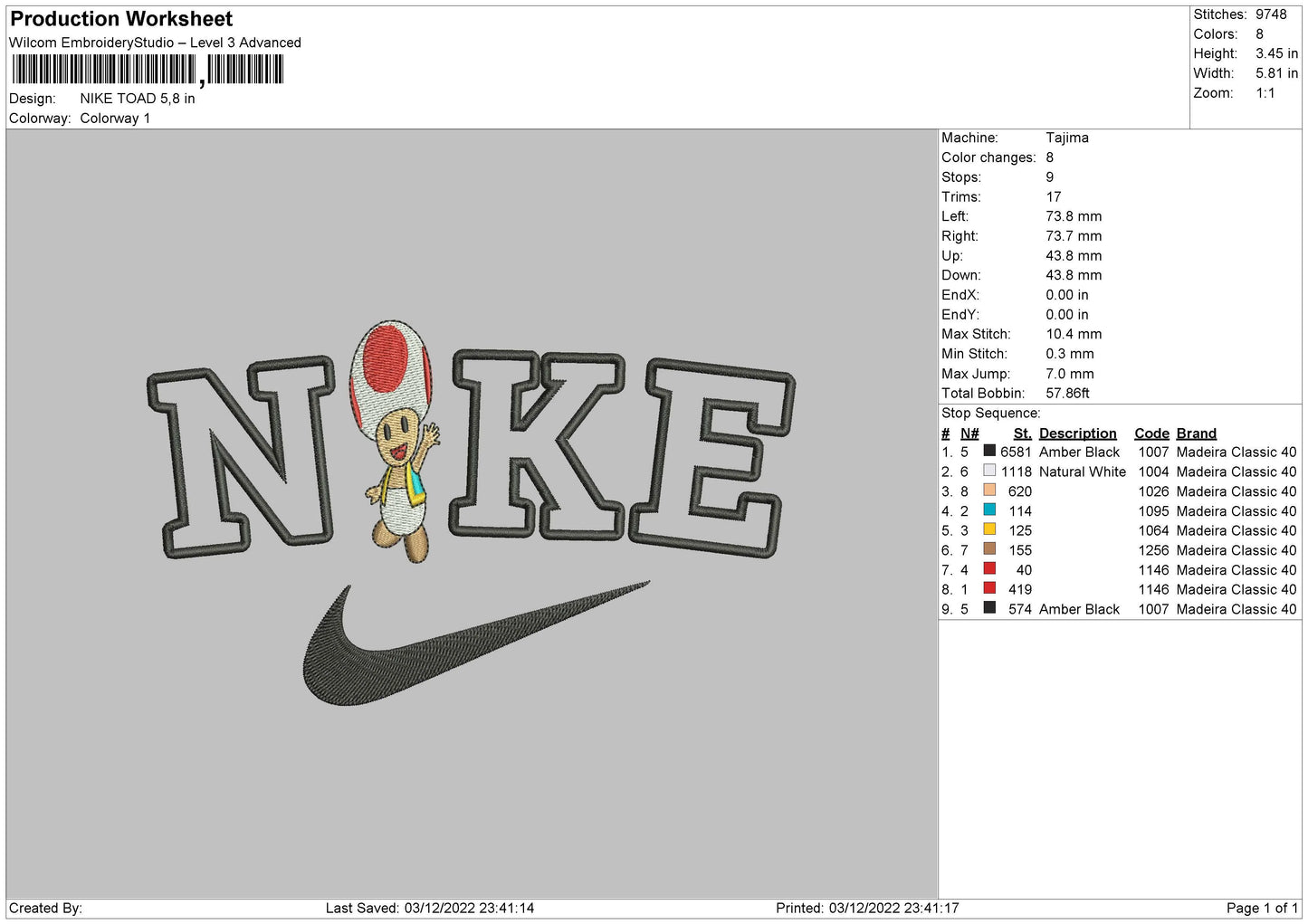 Nike Toad Embroidery File 6 sizes