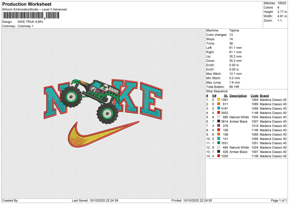 NIKE TRUK Embroidery File 4 size