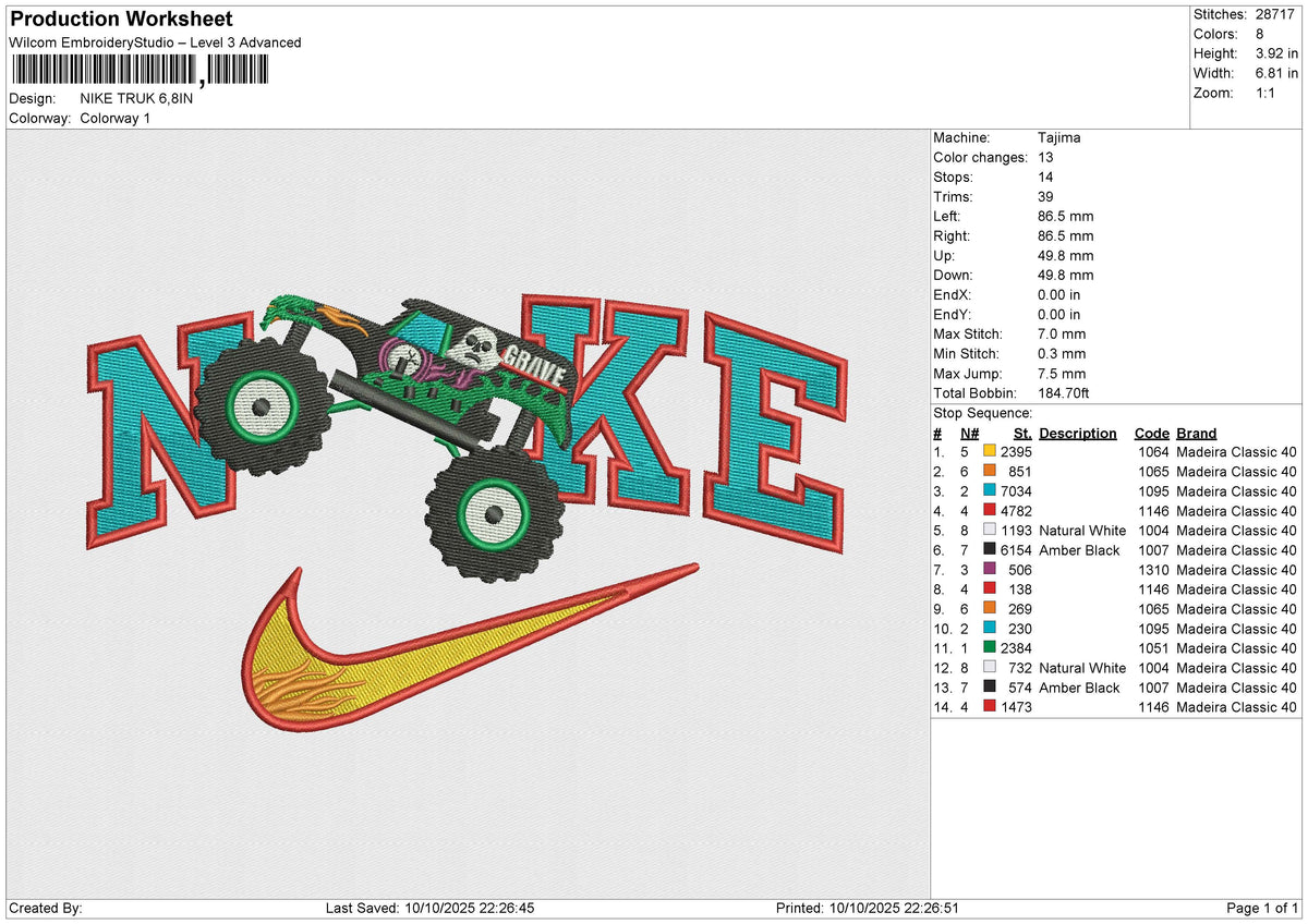 NIKE TRUK Embroidery File 4 size