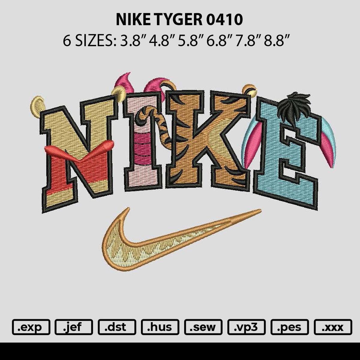 Nike Tyger 0410 Embroidery File 6 sizes