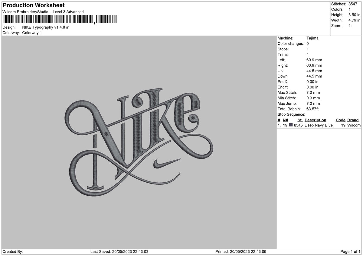 Nike Typography Embroidery File 6 sizes