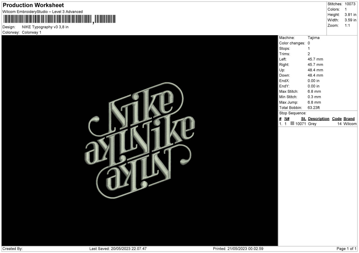 Nike Typography V3 Embroidery File 6 sizes