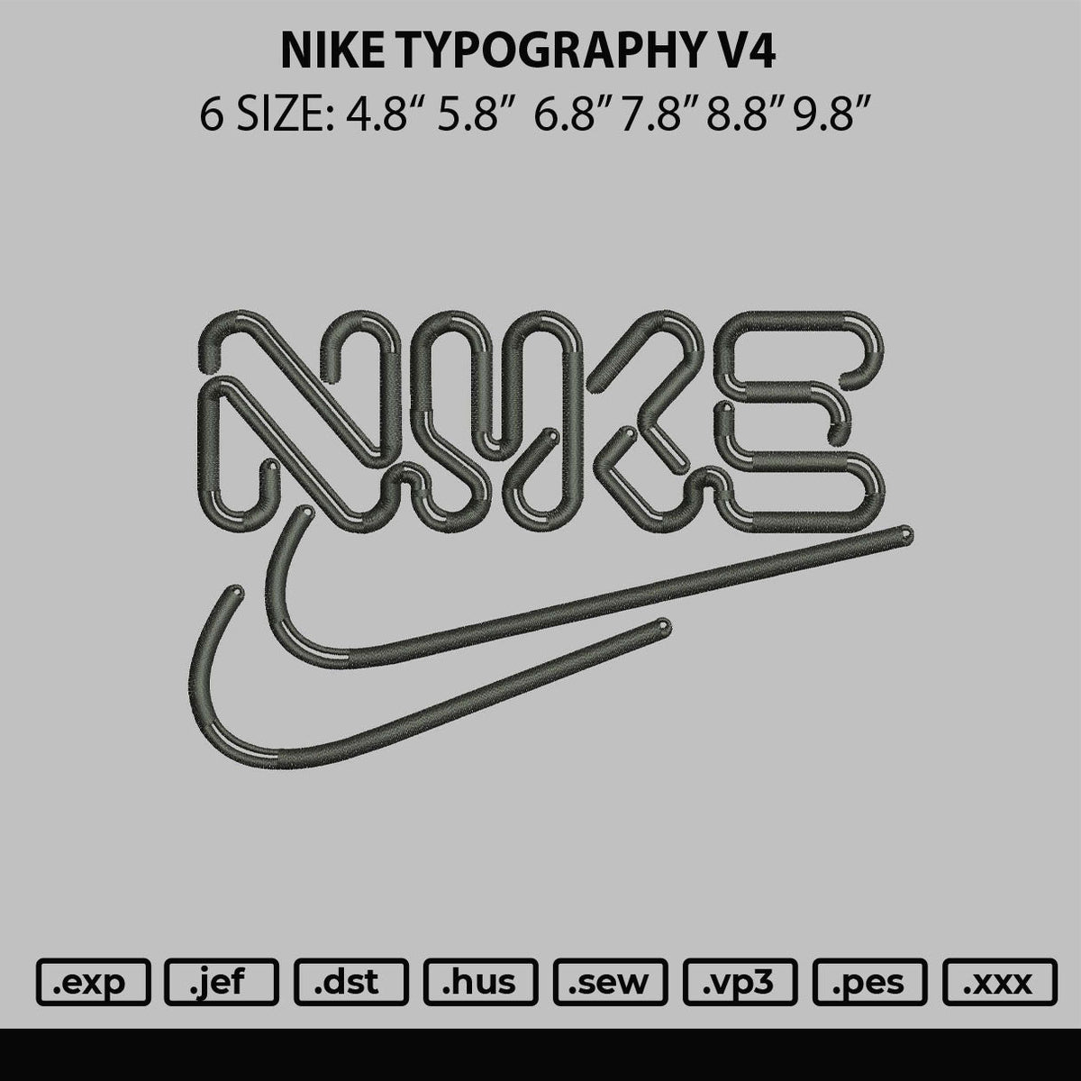 Nike Typography V4 Embroidery File 6 sizes