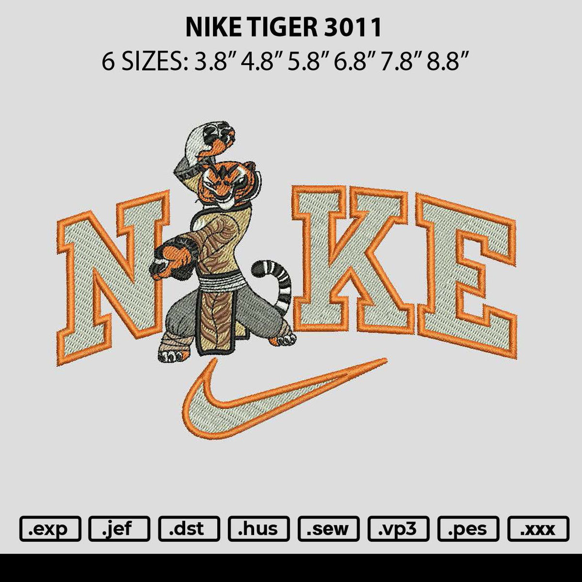 Nike Tiger 3011 Embroidery File 6 sizes