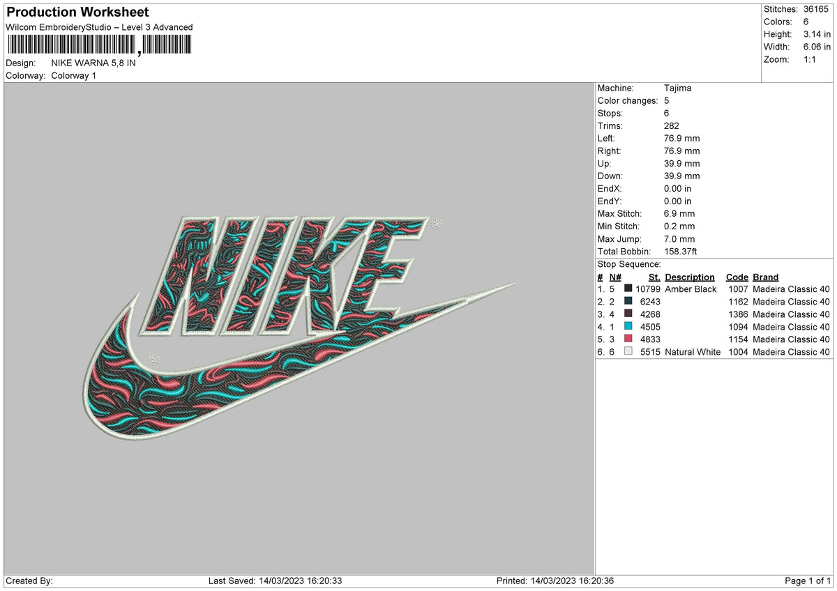 Nike Coloring Embroidery File 6 sizes