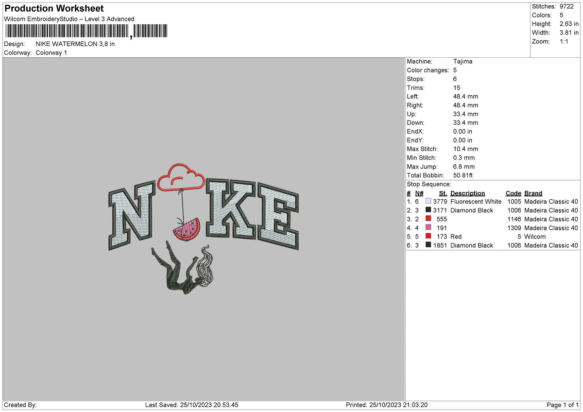 Nike Watermelon Embroidery File 6 sizes