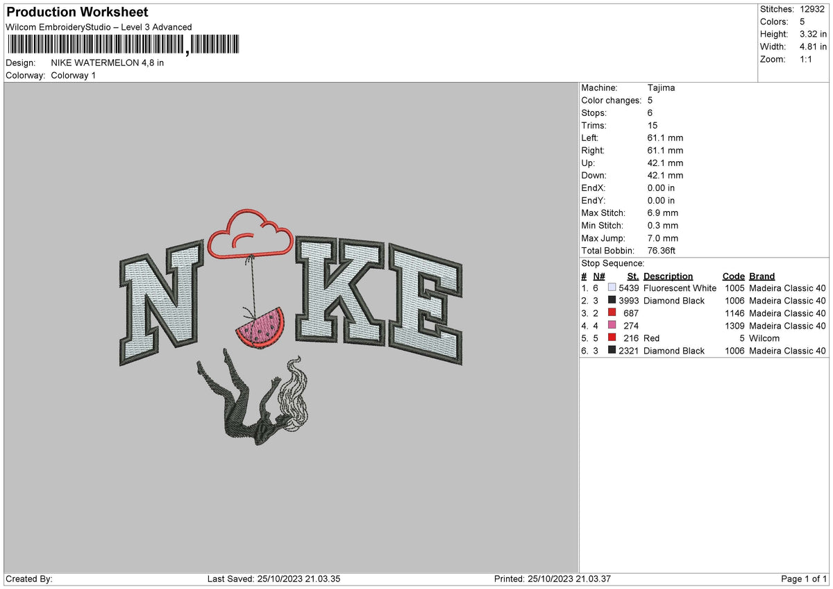 Nike Watermelon Embroidery File 6 sizes