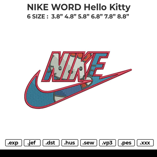NIKE WORD Hello Kitty Embroidery File 6 size
