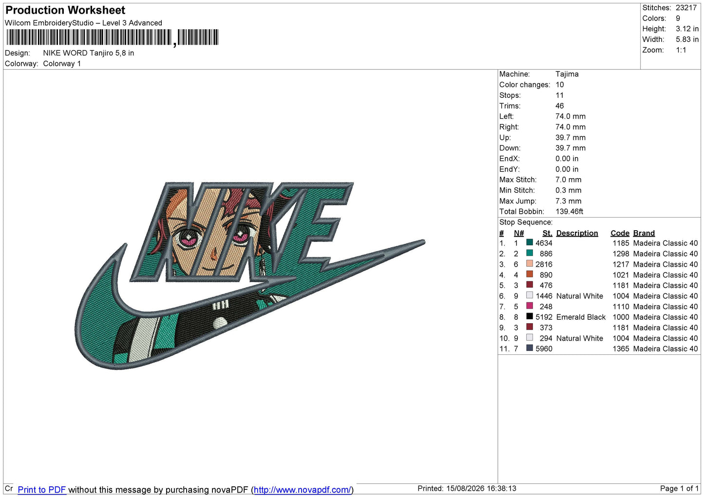 NIKE WORD Tanjiro Embroidery File 6 size