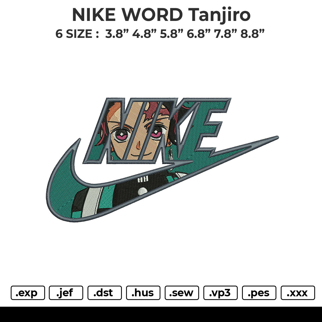NIKE WORD Tanjiro Embroidery File 6 size