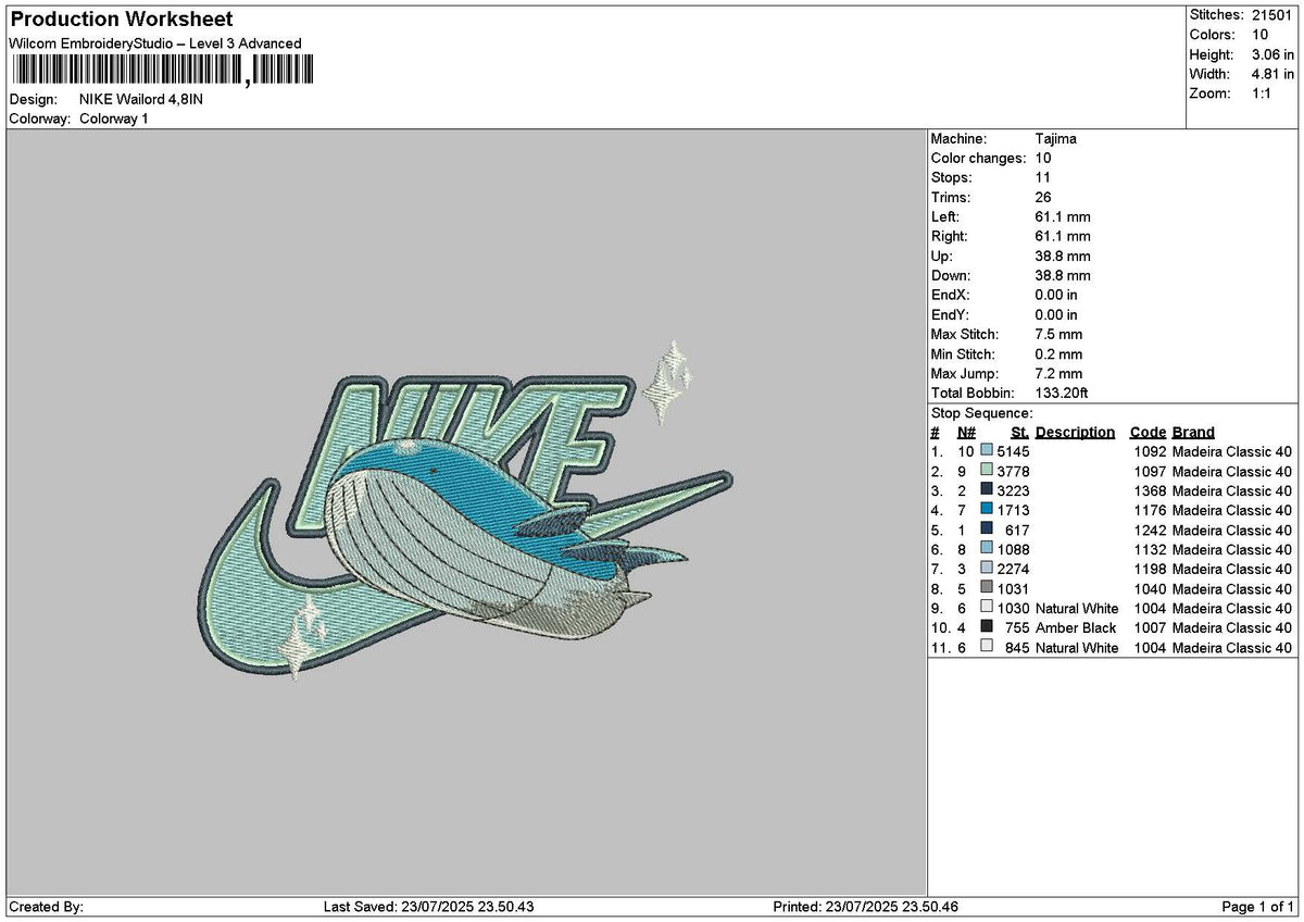 Nike Wailord Embroidery File 6 sizes