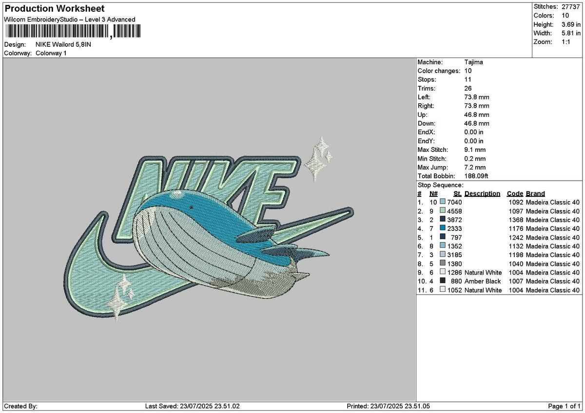 Nike Wailord Embroidery File 6 sizes