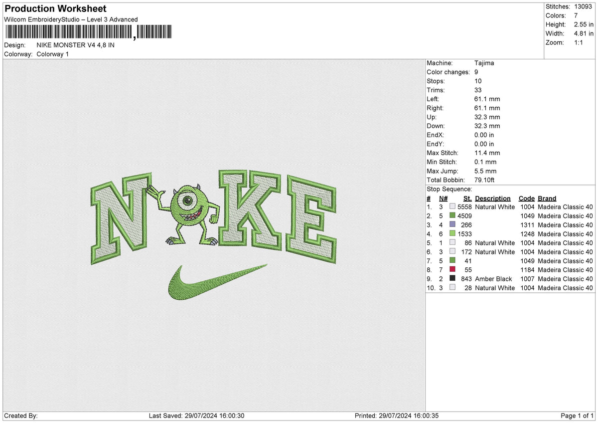 NIKE MONSTER AND SULLEY MONSTER V2 COUPLE Embroidery File 6 size