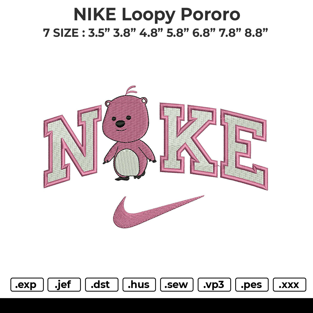 NIKE loopy pororo Embroidery File 6 sizes