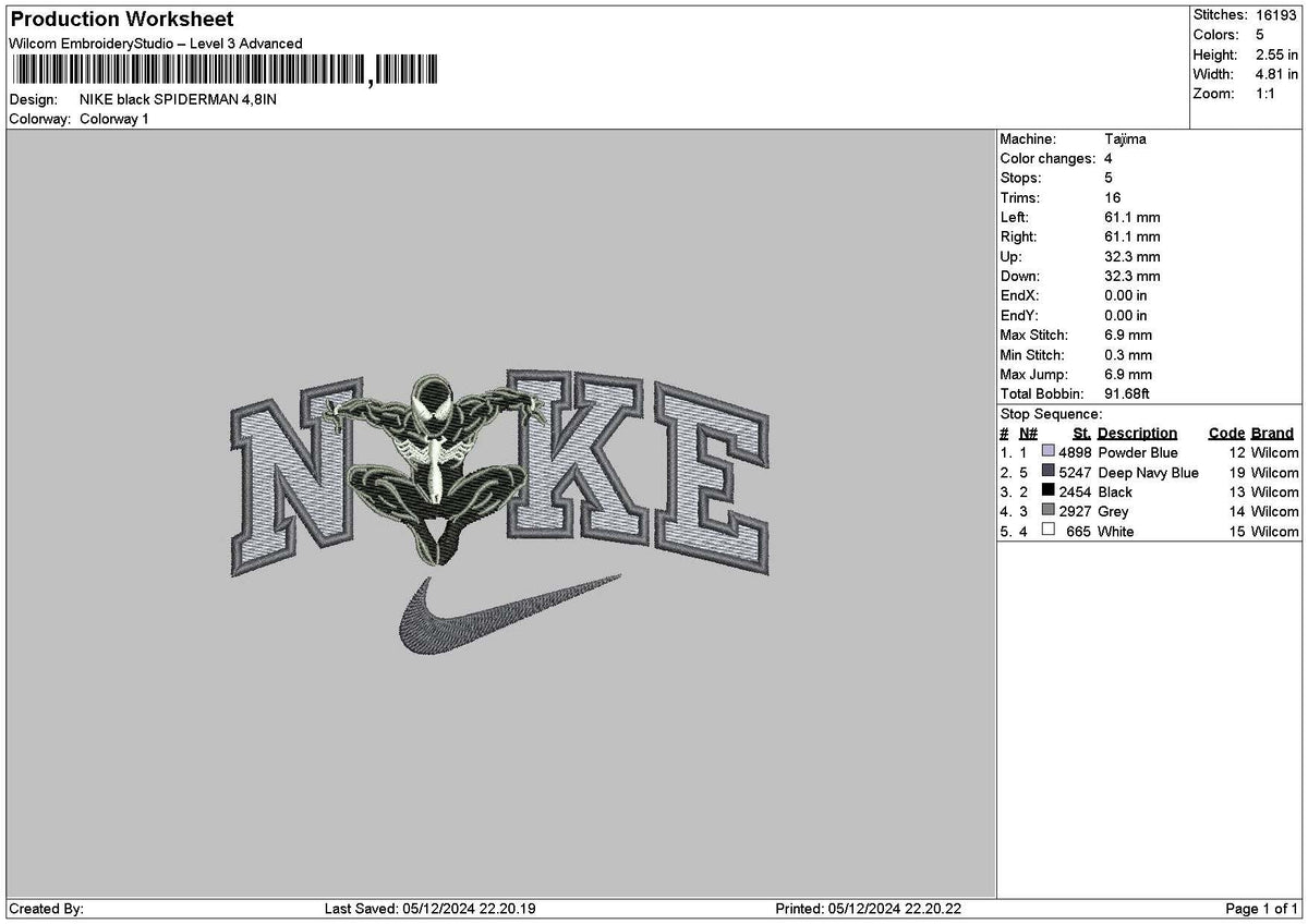 Nike Black Spider 02 Embroidery File 6 sizes