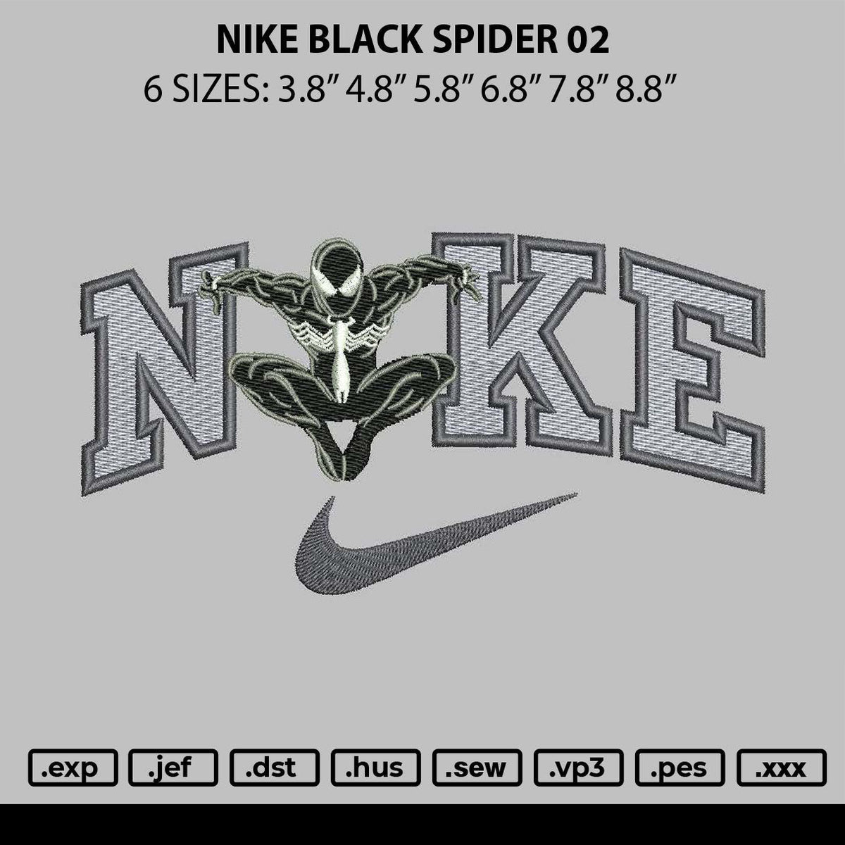 Nike Black Spider 02 Embroidery File 6 sizes
