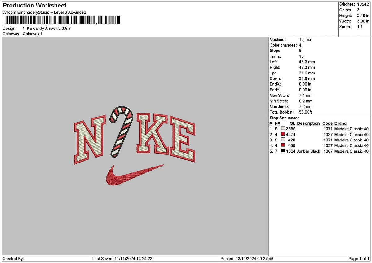 Nike Candy Xmas V3 Embroidery File 6 sizes