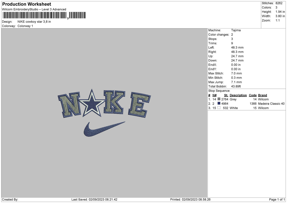 Nike Cowboy Star Embroidery File 6 sizes