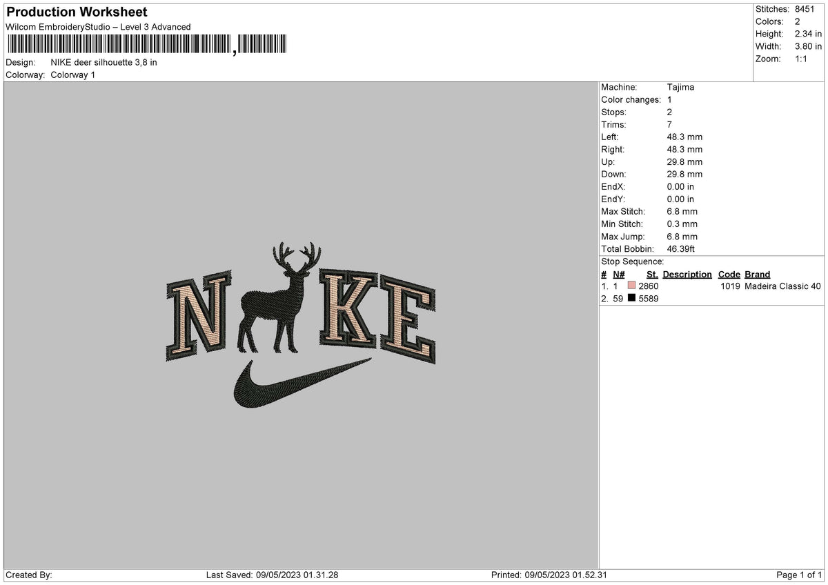 Nike Deer Silhouette Embroidery File 6 sizes