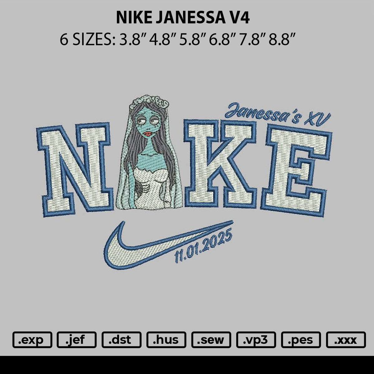 Nike Janessa V4 Embroidery File 6 sizes
