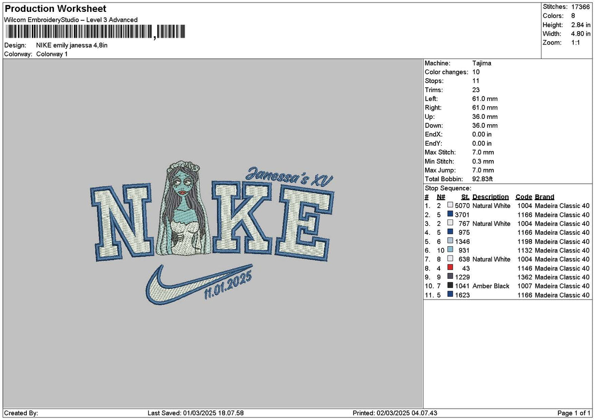Nike Janessa V4 Embroidery File 6 sizes