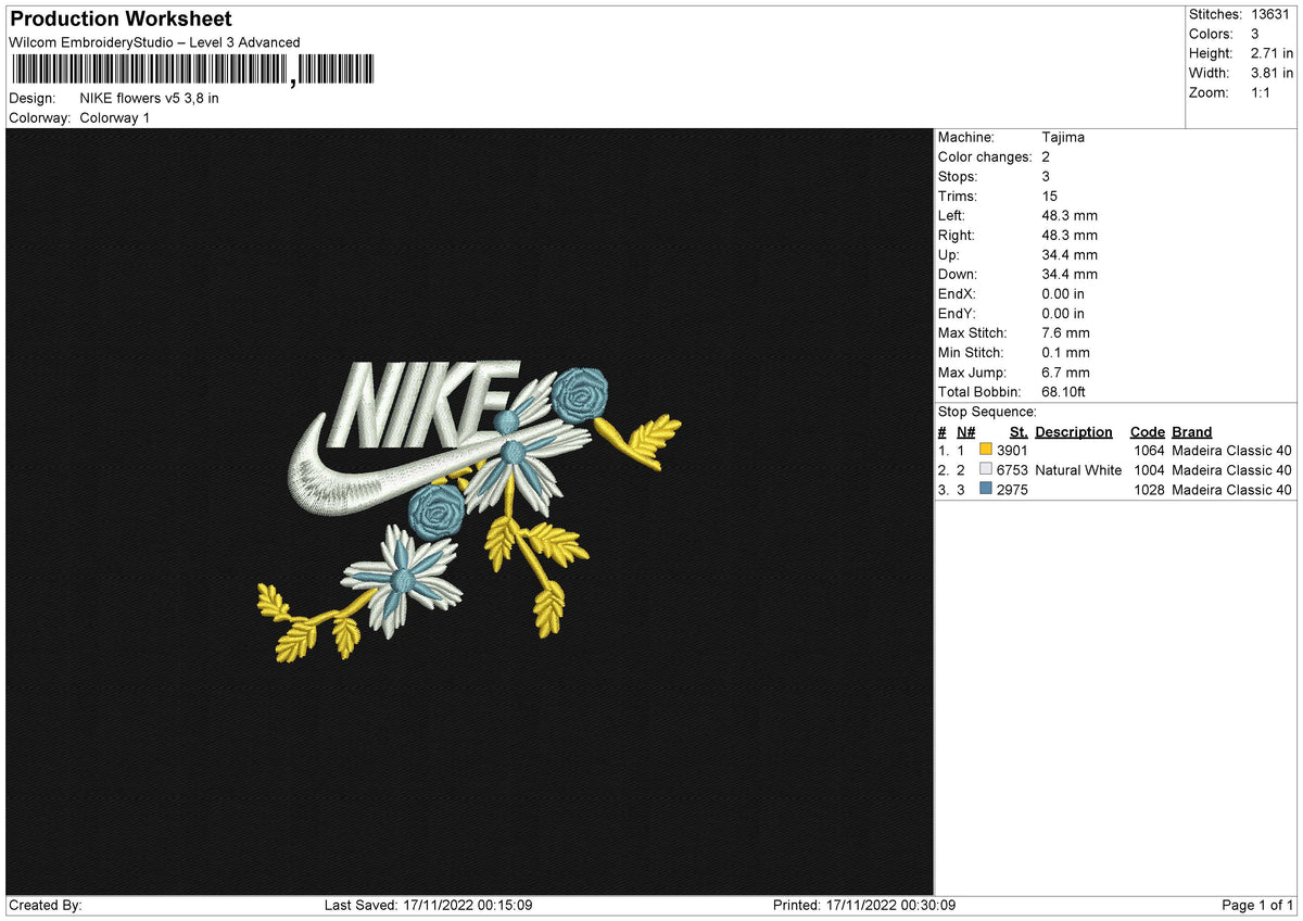Nike Flowers V5 Embroidery File 6 sizes