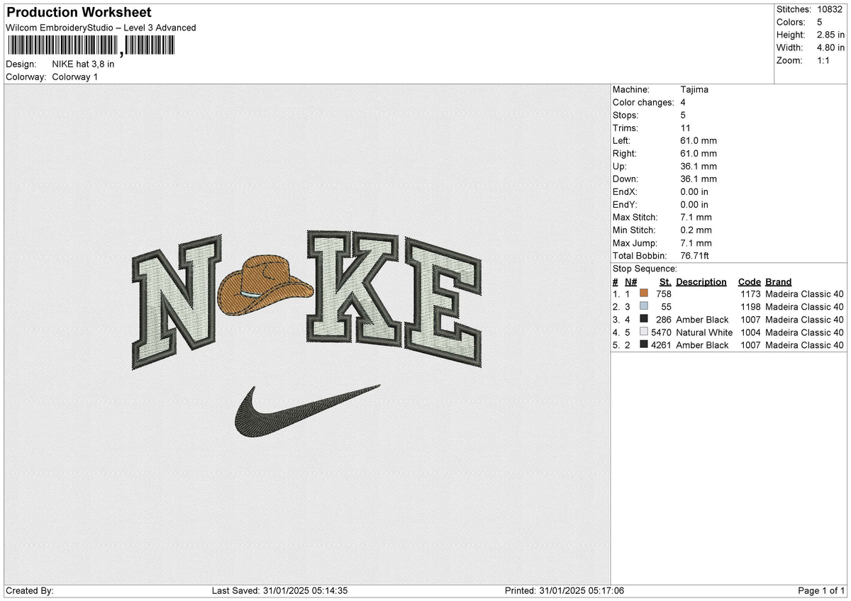 NIKE Hat Embroidery File 6 size