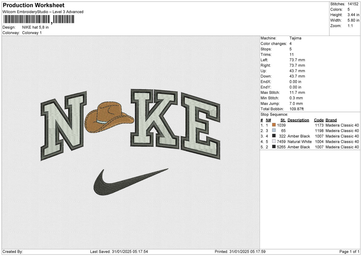 NIKE Hat Embroidery File 6 size