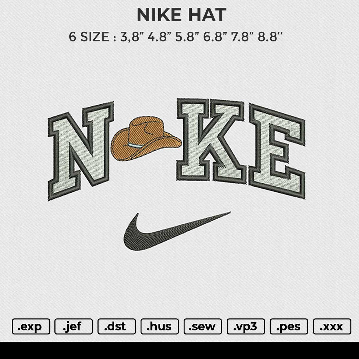NIKE Hat Embroidery File 6 size