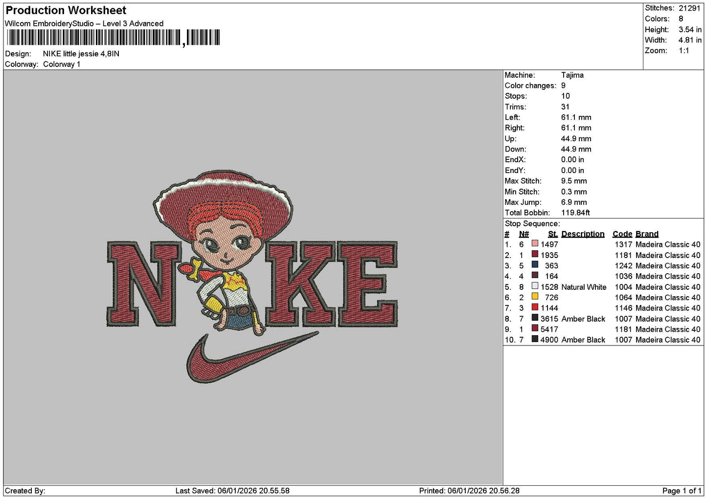 Nike Jessie Chibi Embroidery File 6 sizes