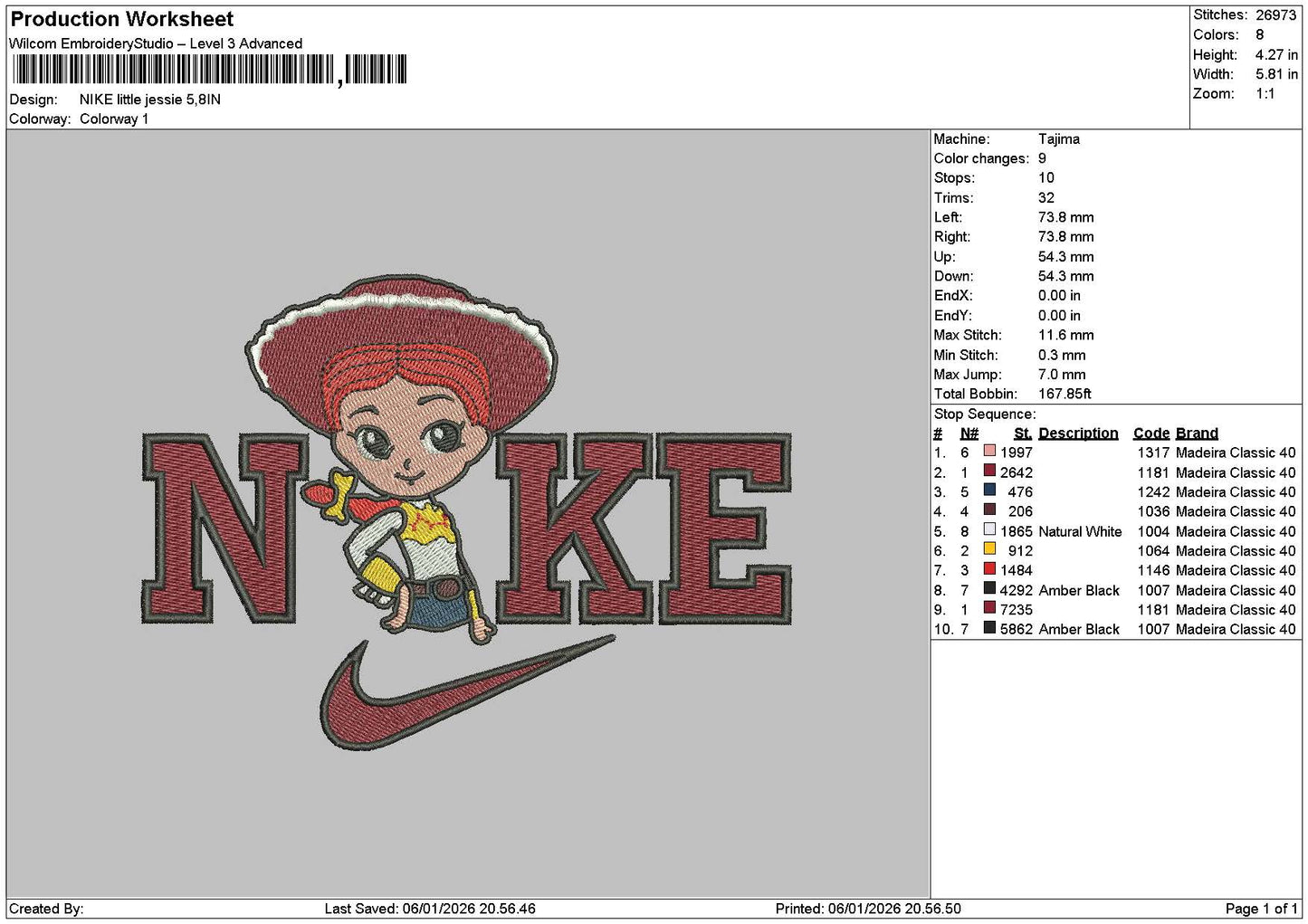 Nike Jessie Chibi Embroidery File 6 sizes