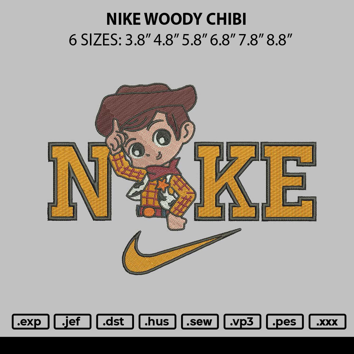 Nike Woody Chibi Embroidery File 6 sizes