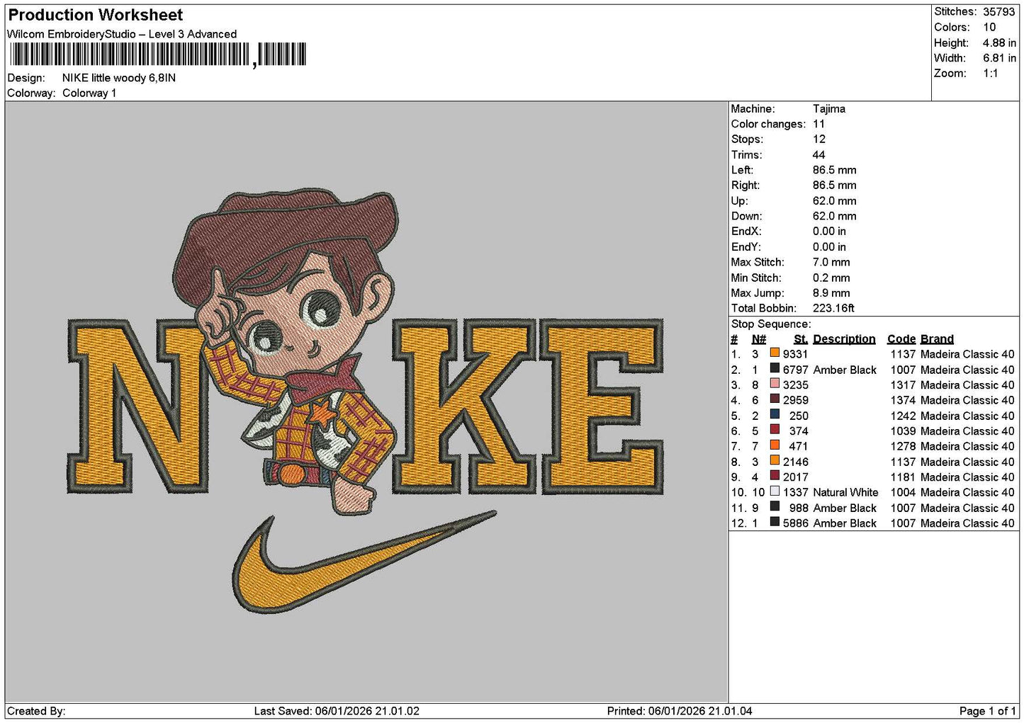Nike Woody Chibi Embroidery File 6 sizes