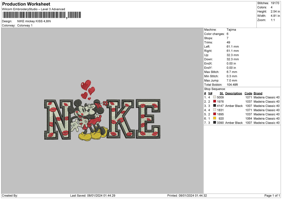 Nike Mickeykiss Embroidery File 6 sizes