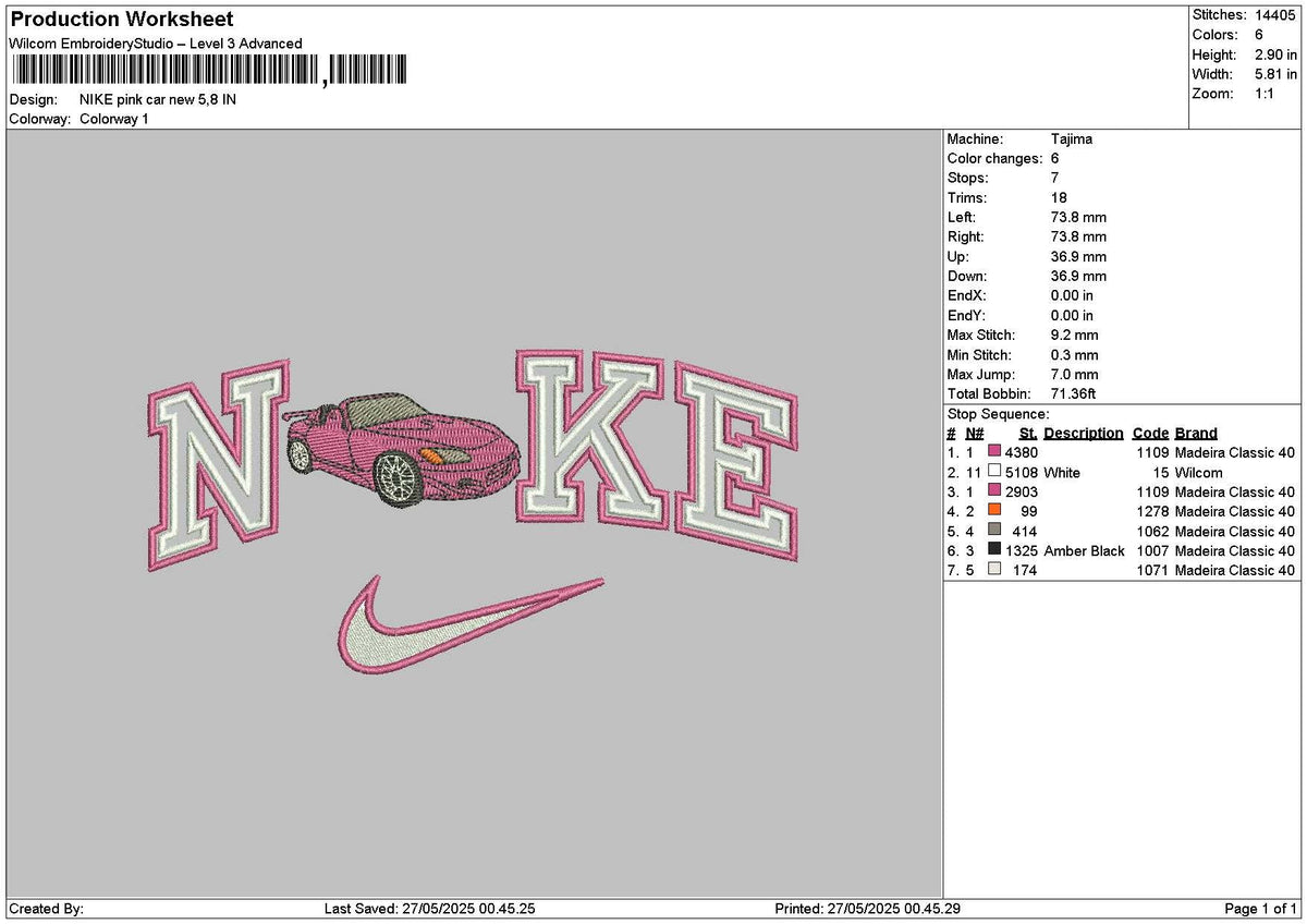 Nike Pink Car New Embroidery File 6 sizes